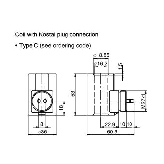 Bucher coil 12VDC 27W fi16.2 h=53mm